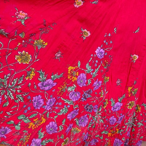 J.Peterman Red Floral Cotton V-Neck Short Sleeve Circle Skirt Midi Dress Size 10 - Picture 6 of 10